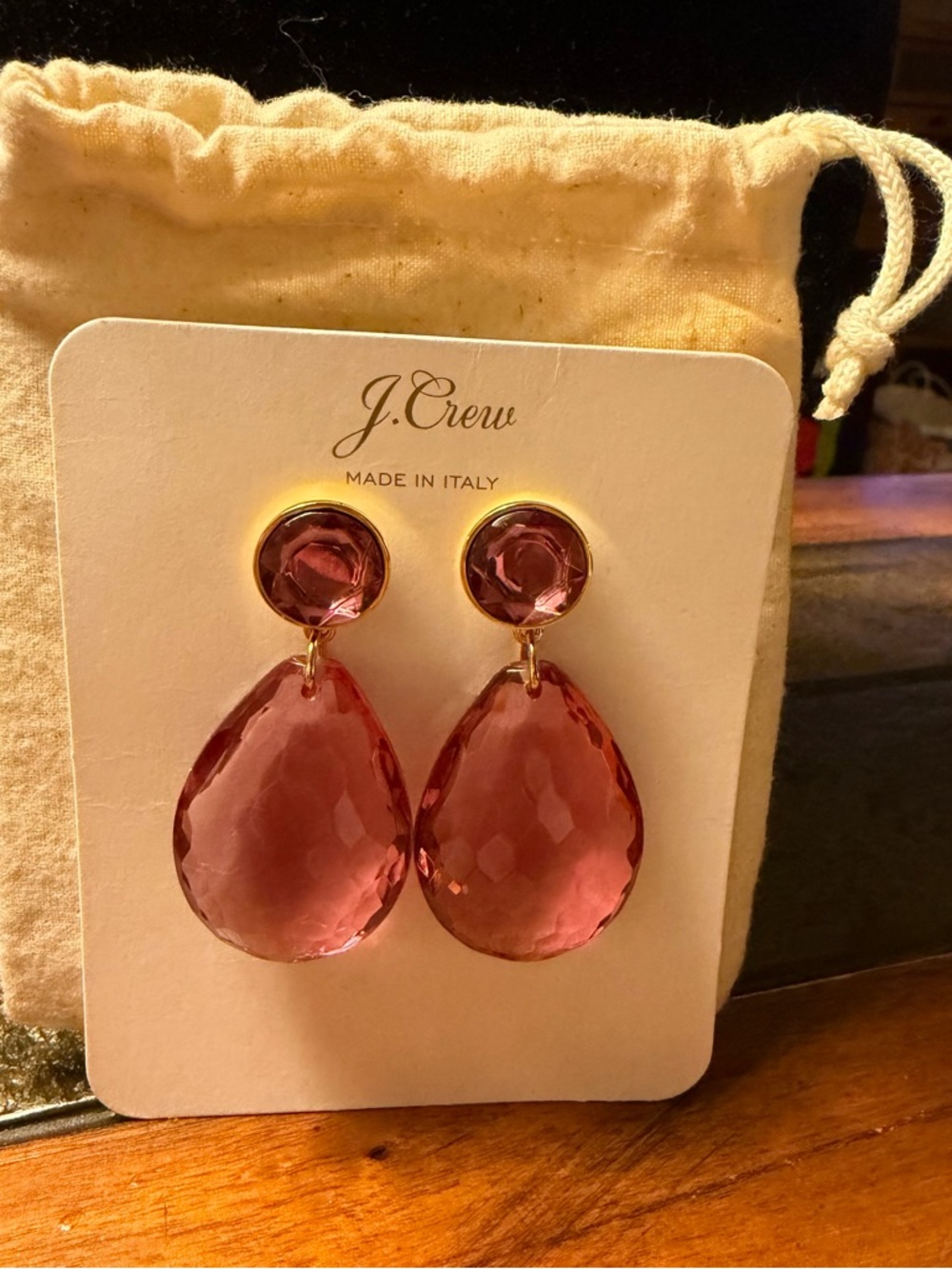 J. Crew NWT Pink Gemstone Teardrop Earrings